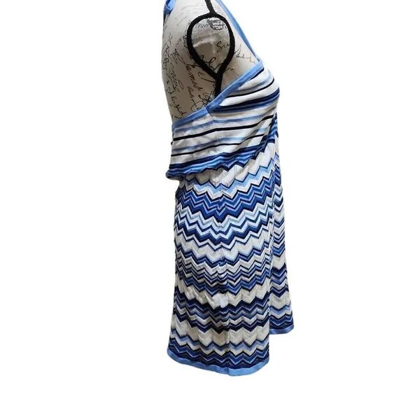New Crave Fame Blue & White Chevron Open Weave Knit Halter Dress- Size Large - Picture 2 of 9